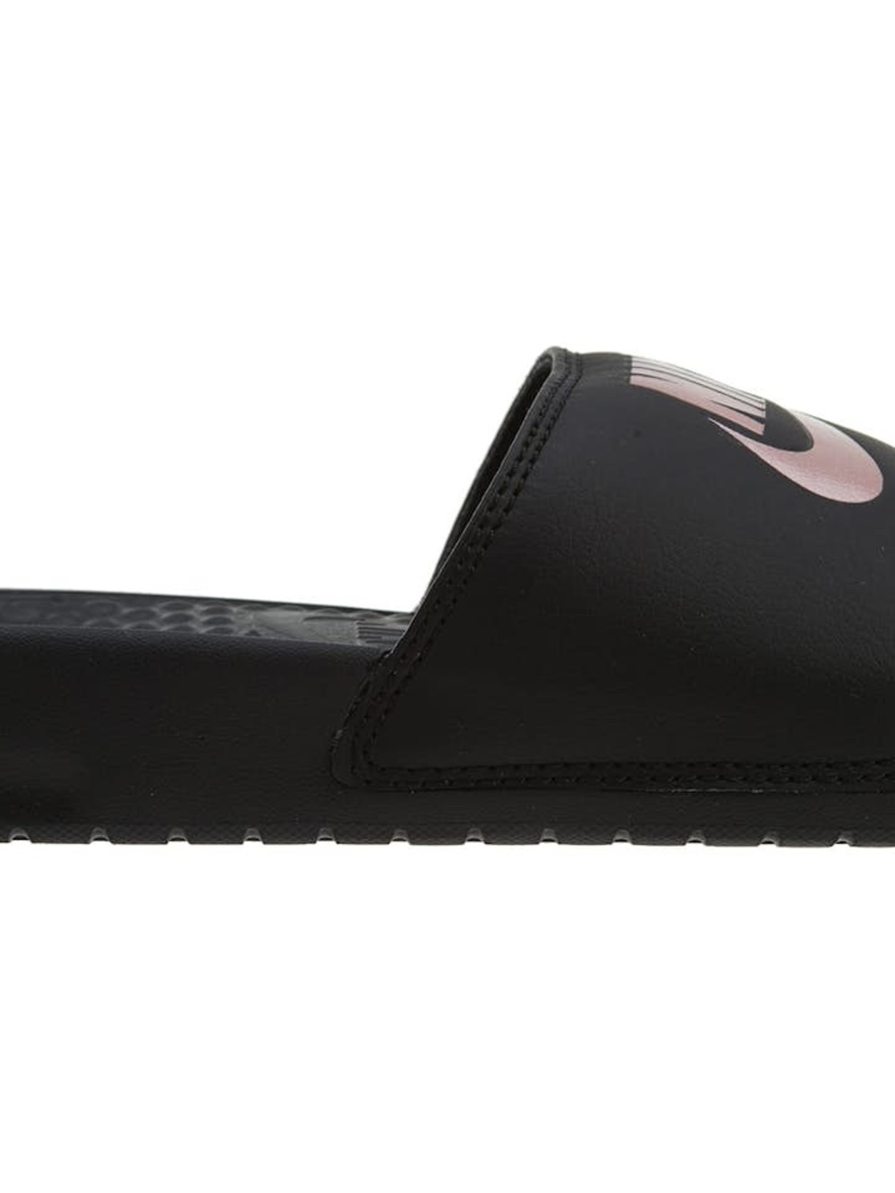 Nike Benassi JDI women's slides in black and rose gold